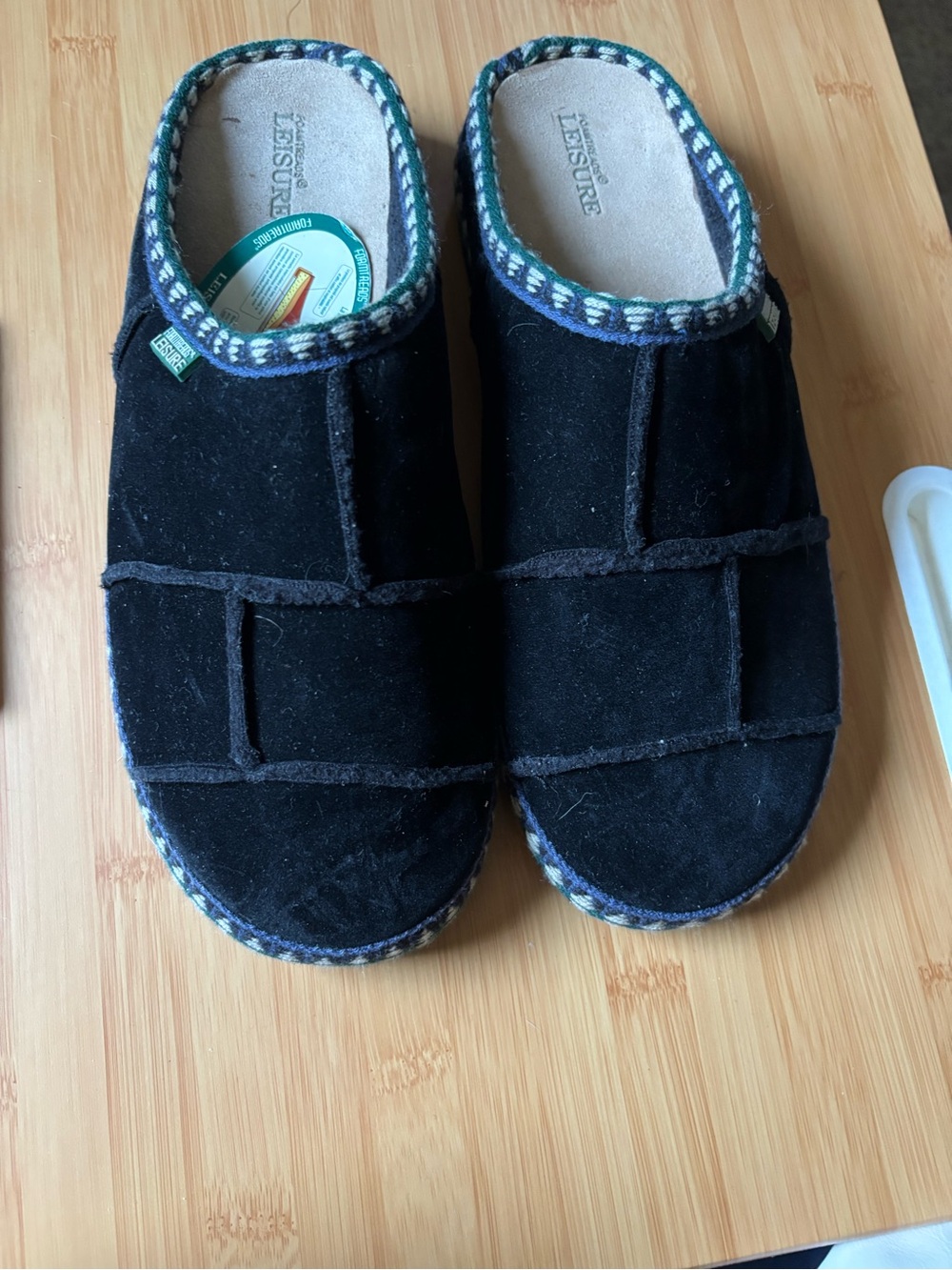 Foamtreads Black Slip-On Suede Clog Mules with Blue Trim